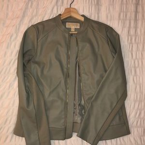 Michael Kors Sage Green Leather Bomber Jacket